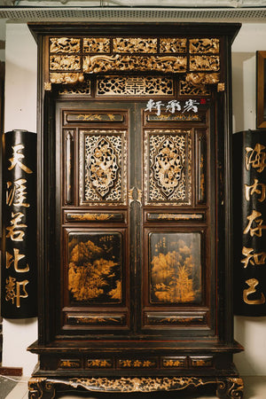 Exquisite Black Lacquer Shrine Cabinet