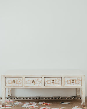 Rustic White Lacquer Distressed Coffee Table