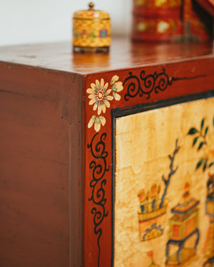 Side Board Drawn In the Motif of Blossoming Peonies