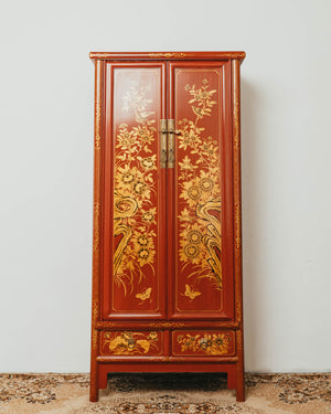 Red Lacquered Tall Cabinet