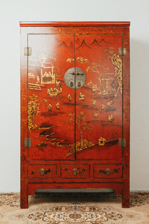 Lacquered Tall Vermillion Cabinet