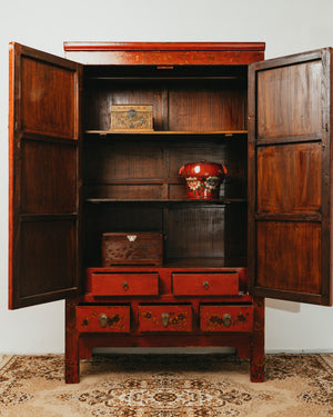 Lacquered Tall Vermillion Cabinet