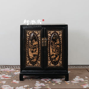 black lacquered hand drawn Teochew cabinet